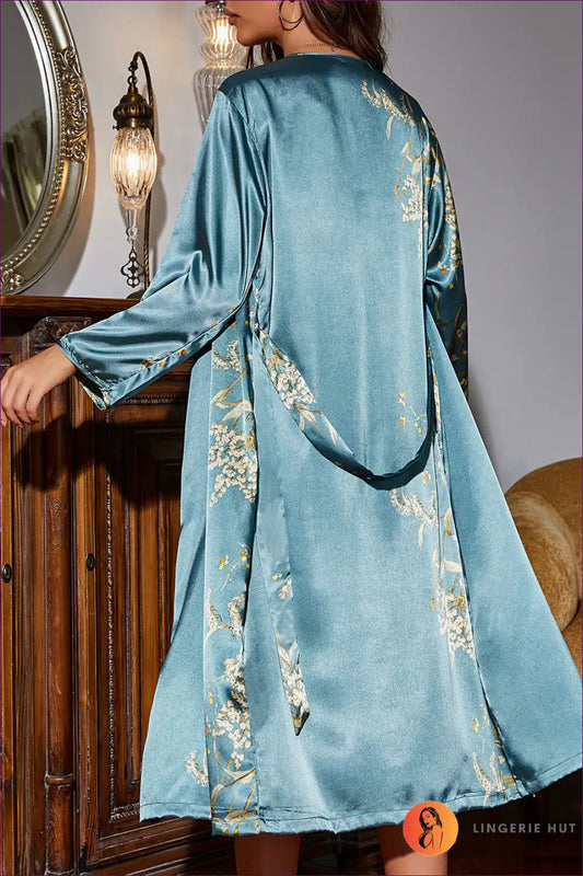 Experience Ultimate Relaxation And Style In This Elegant Satin Floral Robe. The Luxurious Fabric, Charming