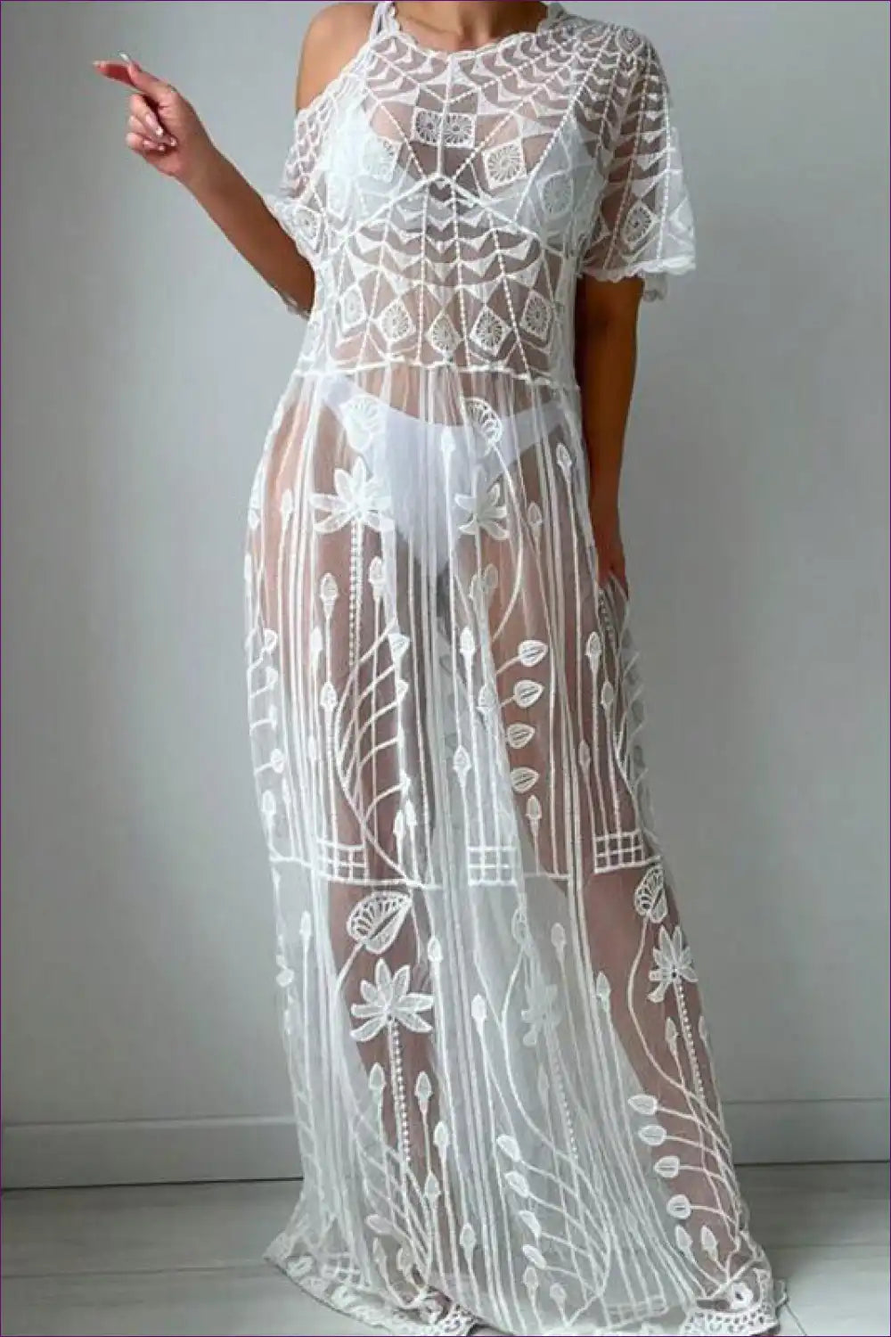 Elegant Sheer Lace Cover-up - Summer Sophistication For x