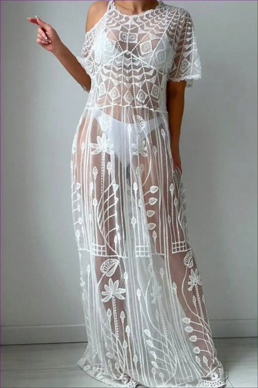 Elegant Sheer Lace Cover-up - Summer Sophistication For x