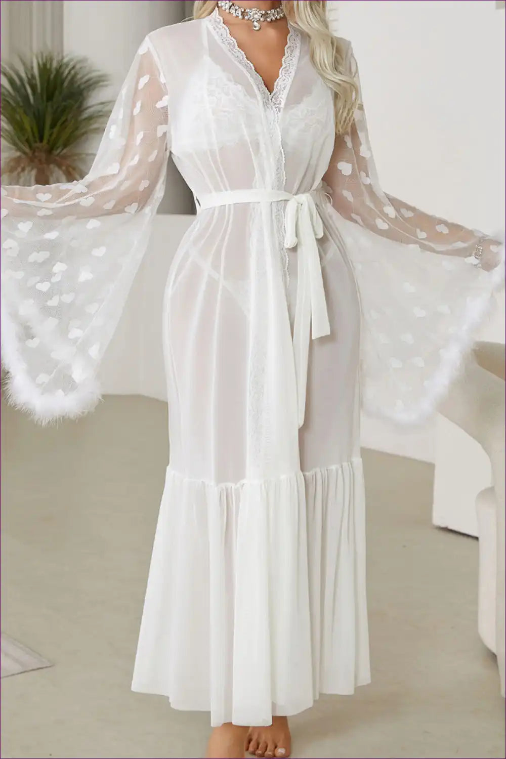 Elegant Sheer Lace Robe - Romantic Charm
