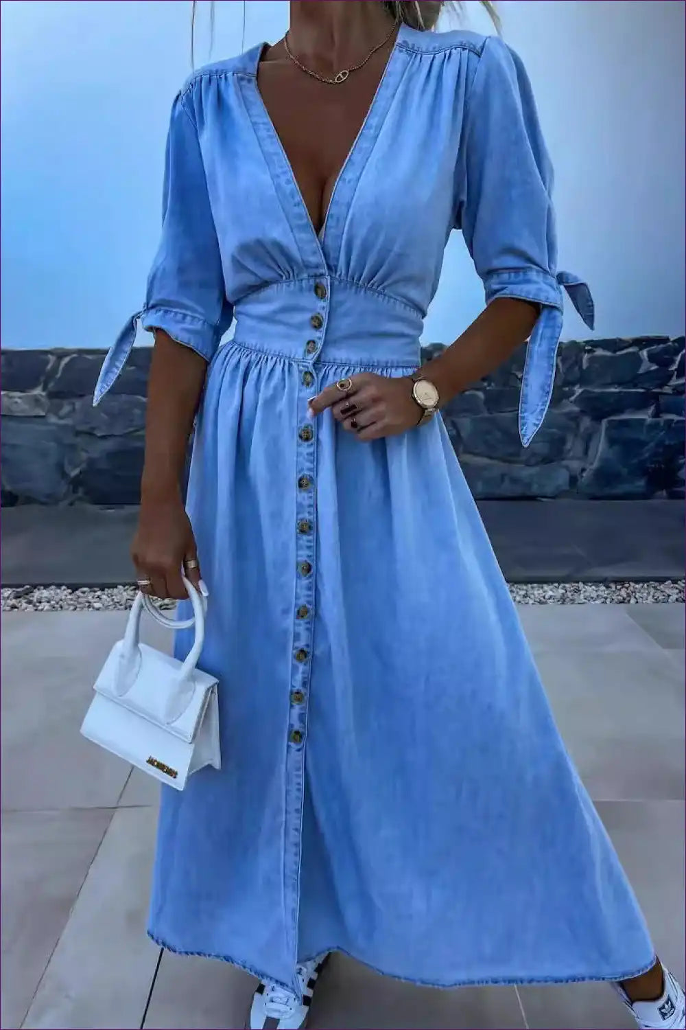Elegant Split Denim Maxi Dress – Effortless Elegance