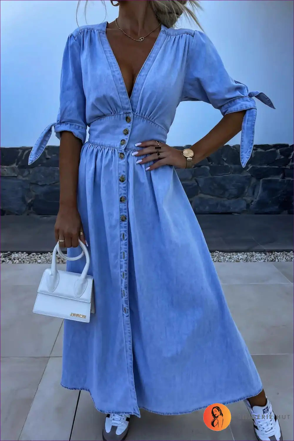 Elegant Split Denim Maxi Dress – Effortless Elegance