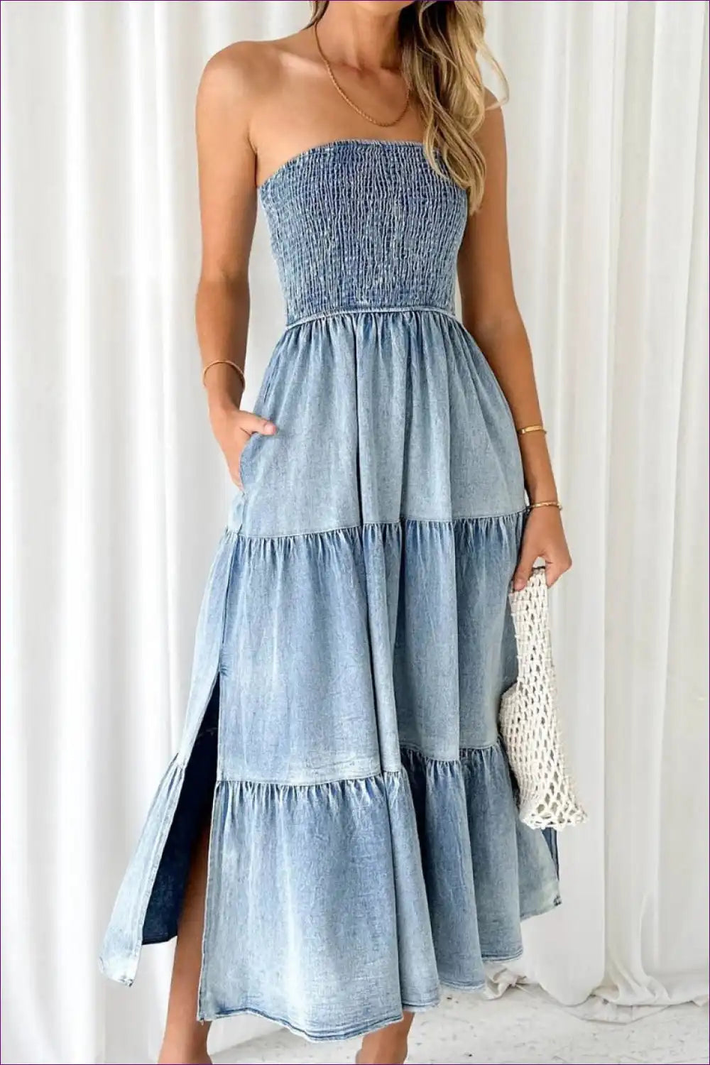 Elegant Strapless Denim Tiered Dress – Summer Chic For x