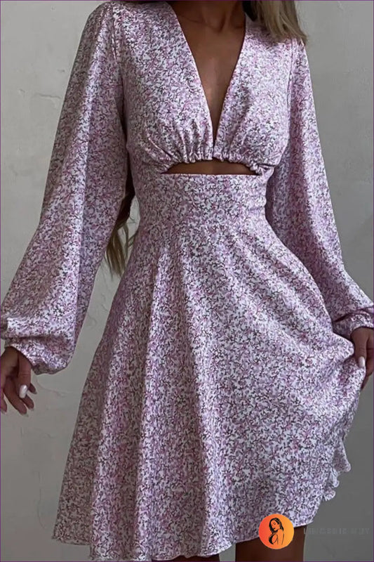 V-neck Mini Dress with Long Sleeves - Effortless Elegance - Dresses - Lingerie Hut - Backless • Casual • Everyday