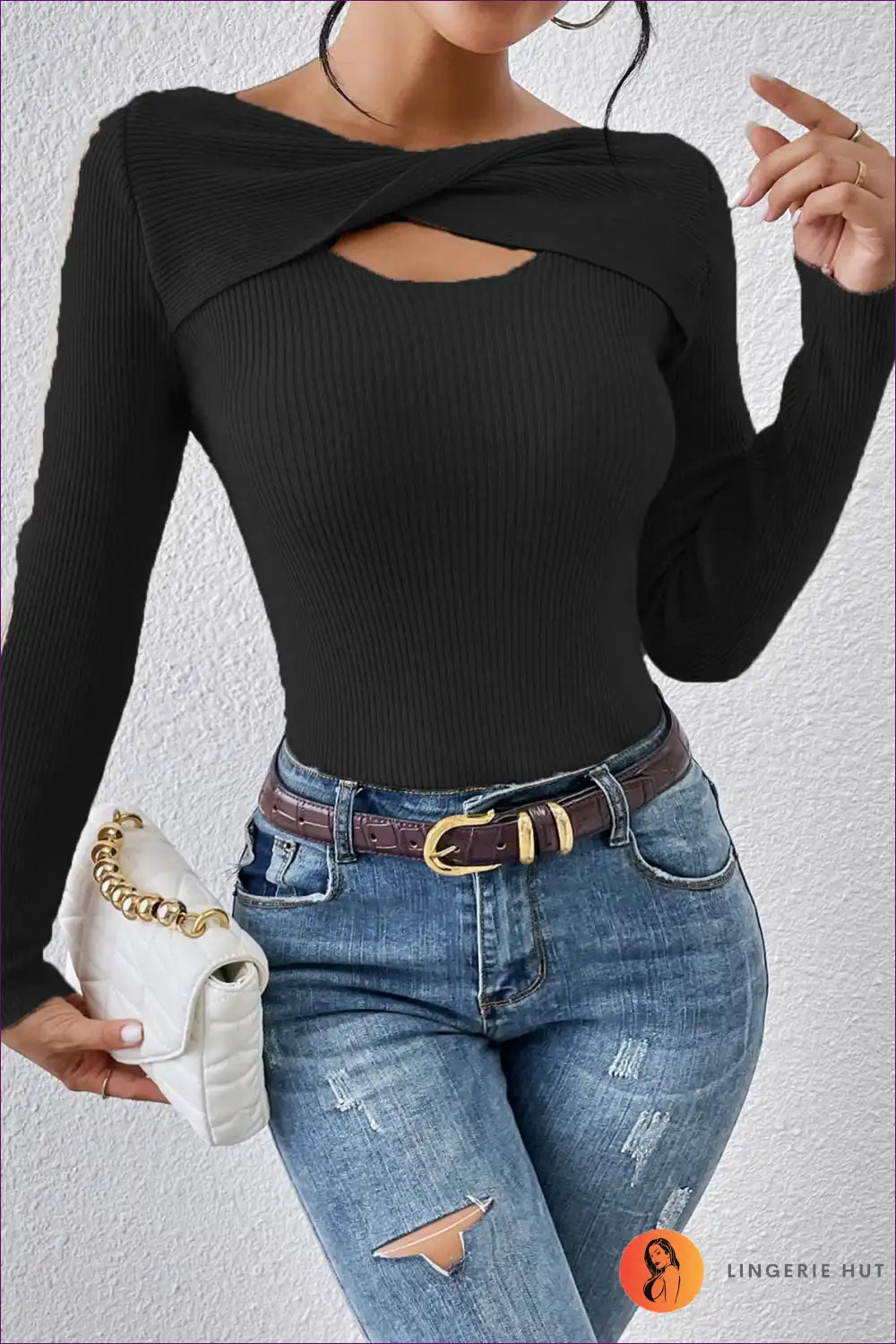 Elevate Your Style With Our Elegant Twisted Cutout Top, a Sophisticated Long Sleeve Crafted In Cozy Jersey.
