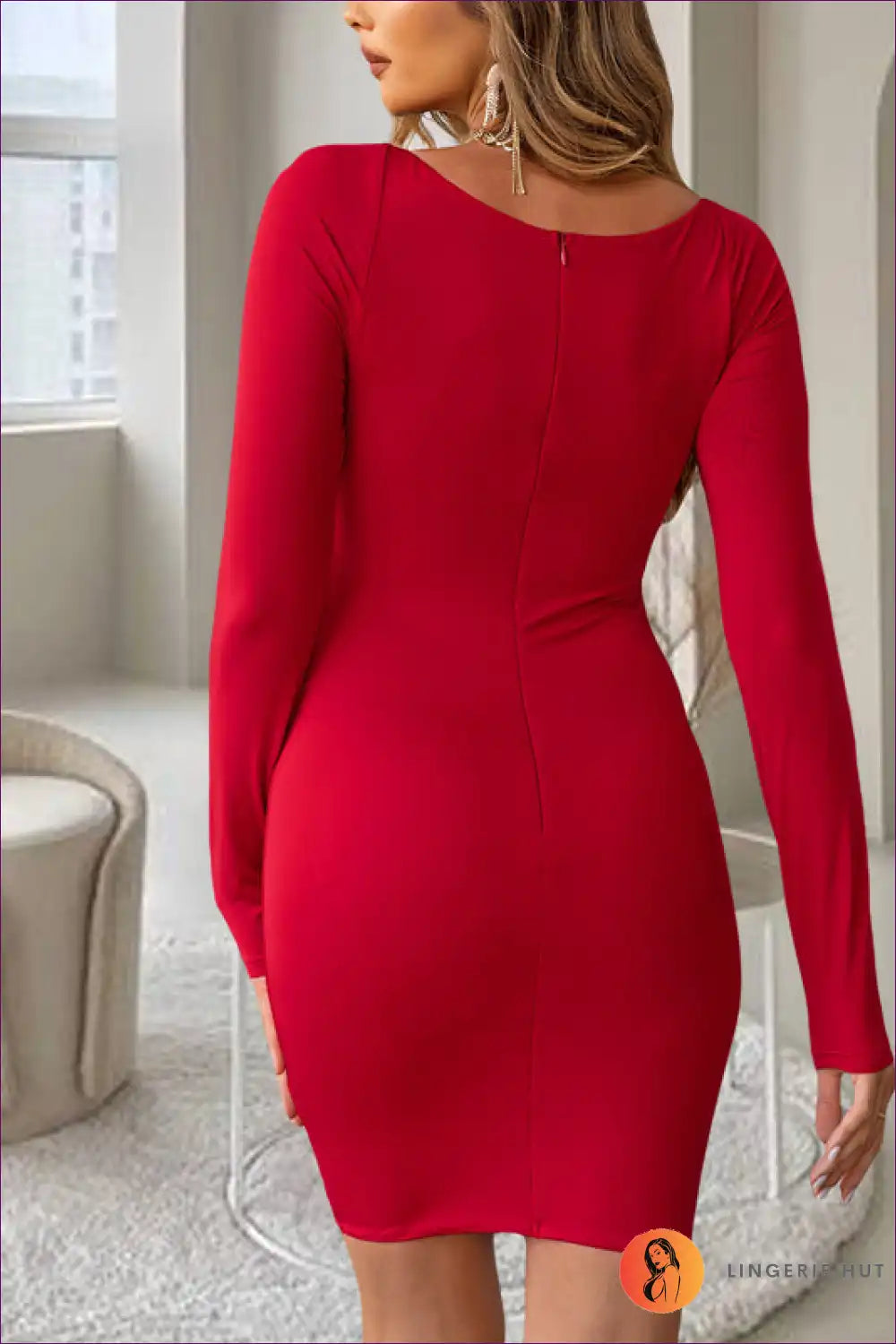 Step Into Timeless Elegance With Lingerie Hut’s Elegant V-neck Dress. Vintage Cut-out And Ruched Element
