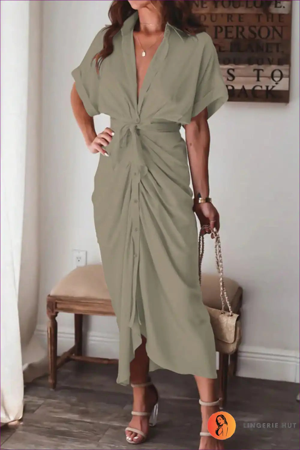 Elegant White Draped Midi Dress - Timeless Chic