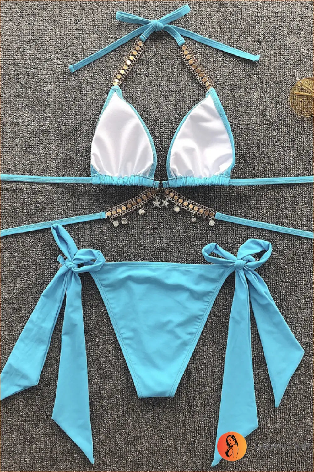 Embellished Triangle Bikini - Poolside Glamour Edit - l / Multi - Cutout • Halter • Low Waist - Lingerie Hut
