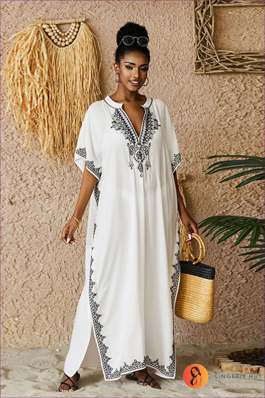 Embroidered Boho Maxi Dress - Effortless Summer Elegance - Dresses - Lingerie Hut - A-line • Beachwear • Casual