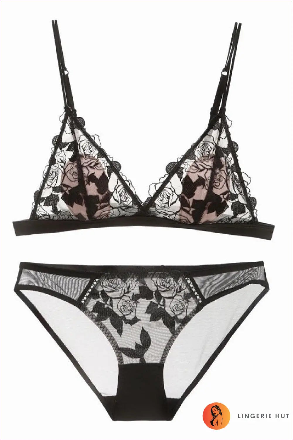 Embroidered Lace Bralette Set - Understated Romance - l / Black - Bra - All Season • Boudoir • Casual • Cutout