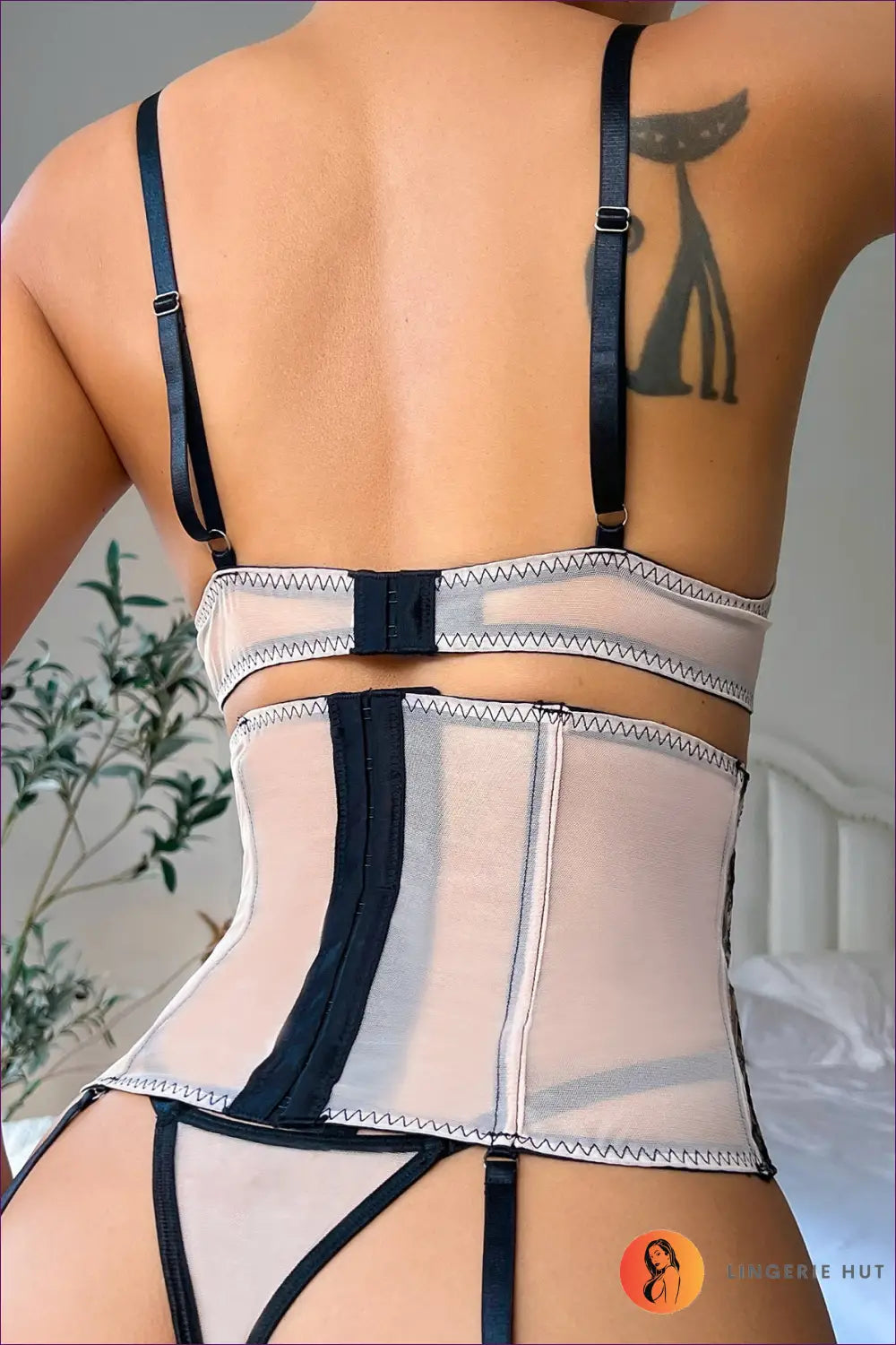Embroidered Lingerie Bra Set with Crisscross Waist - the Artistic Edit - Floral • Garter • Lace • Hut