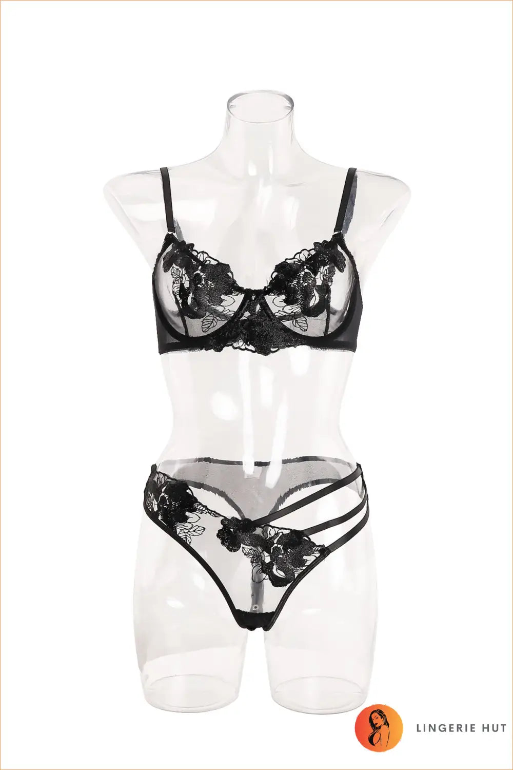 Embroidered Mesh Bra Set - s / Black - Date Night • Floral • Glamour • Lace - Lingerie Hut