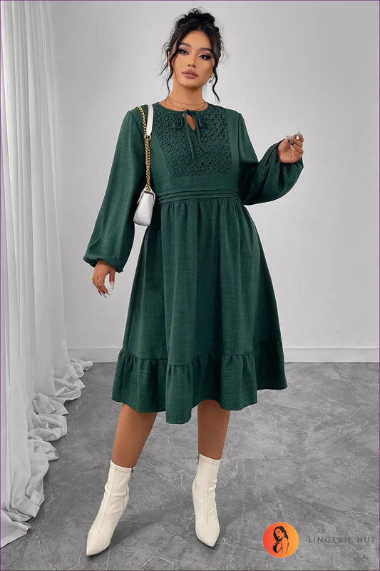 Embroidered Midi Dress with Balloon Sleeves - Artisan Charm - Xl / Green - Dresses - Lingerie Hut - A-line • Boho