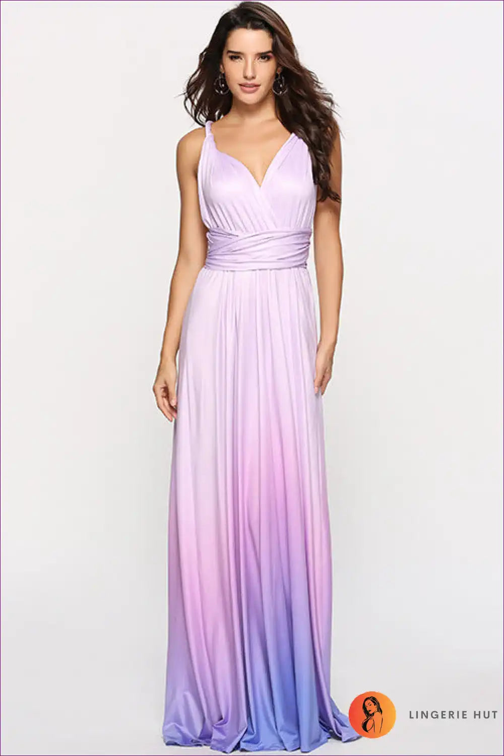 Immerse Yourself In Gradient Elegance With Lingerie Hut’s Enchanting Crisscross Backless Lace-up Dress.