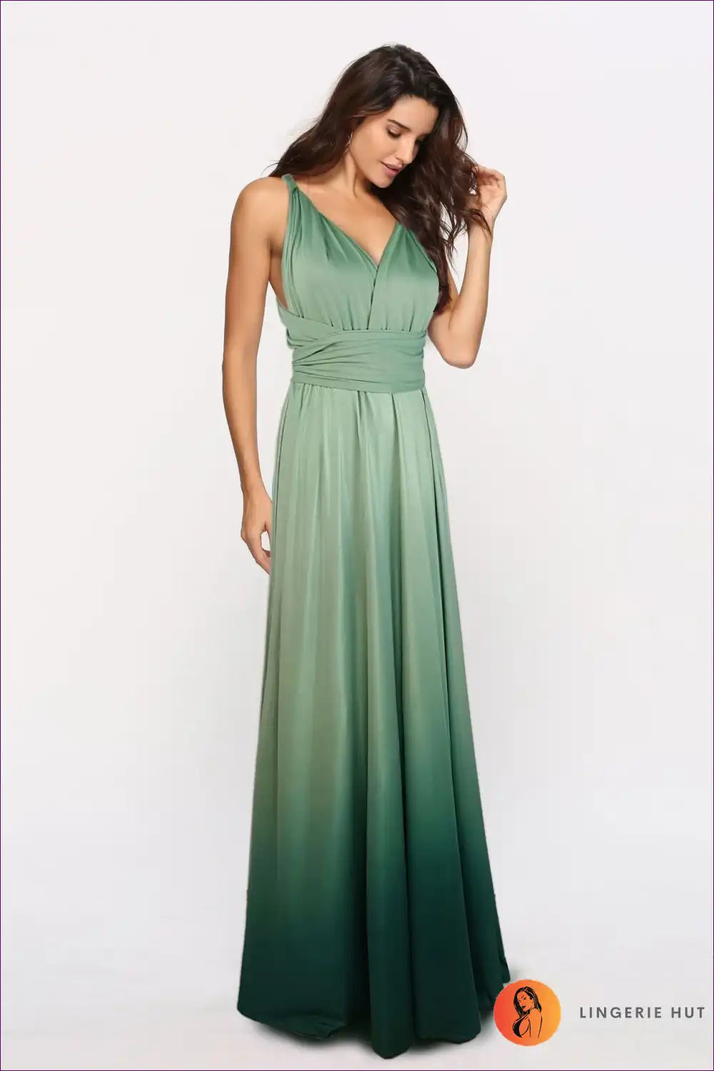 Immerse Yourself In Gradient Elegance With Lingerie Hut’s Enchanting Crisscross Backless Lace-up Dress.