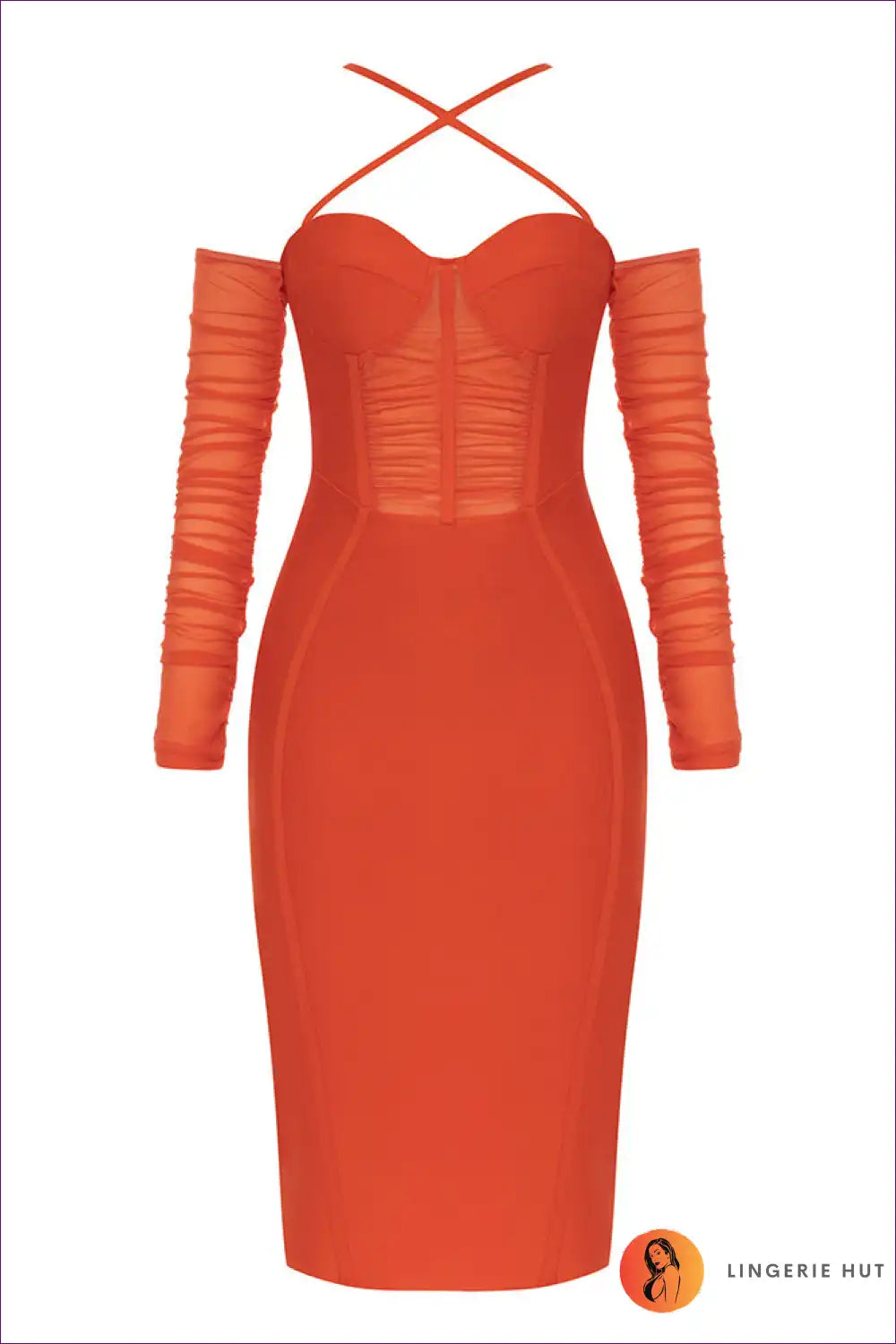 Step Into Lingerie Hut’s World Of Refined Sophistication With Our Exquisite Cross Off-shoulder Bandage Dress.