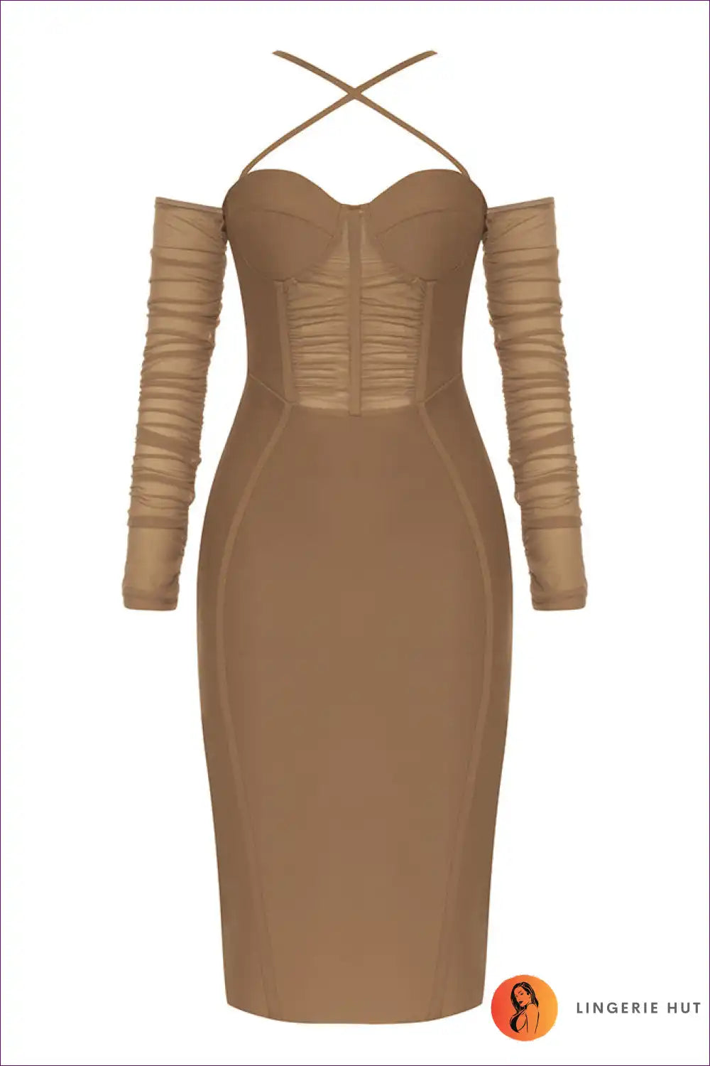 Step Into Lingerie Hut’s World Of Refined Sophistication With Our Exquisite Cross Off-shoulder Bandage Dress.