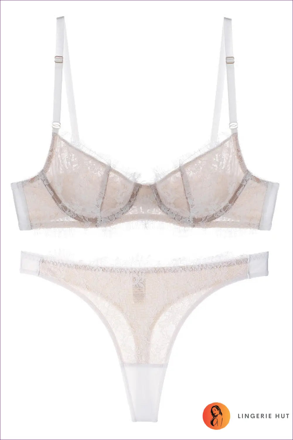 Eyelash Lace Bra and Thong Set with Sheer Detailing - Bridal Romance - s / White Suit - Everyday • Honeymoon • Lace