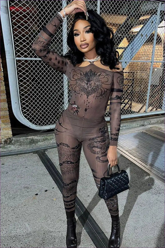 Step Into Autumn Elegance With Lingerie Hut’s Off The Shoulder Mesh Floral Print Jumpsuit. a Seasonal