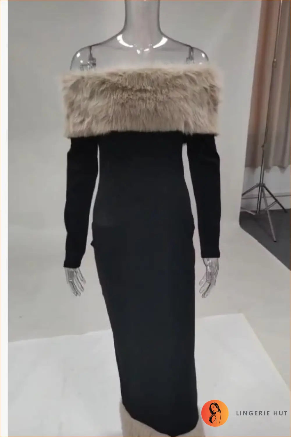 Faux Fur Trim Bodycon Midi Dress - Understated Glamour - s / Apricot - Dresses - Autumn • Evening Wear - Lingerie Hut