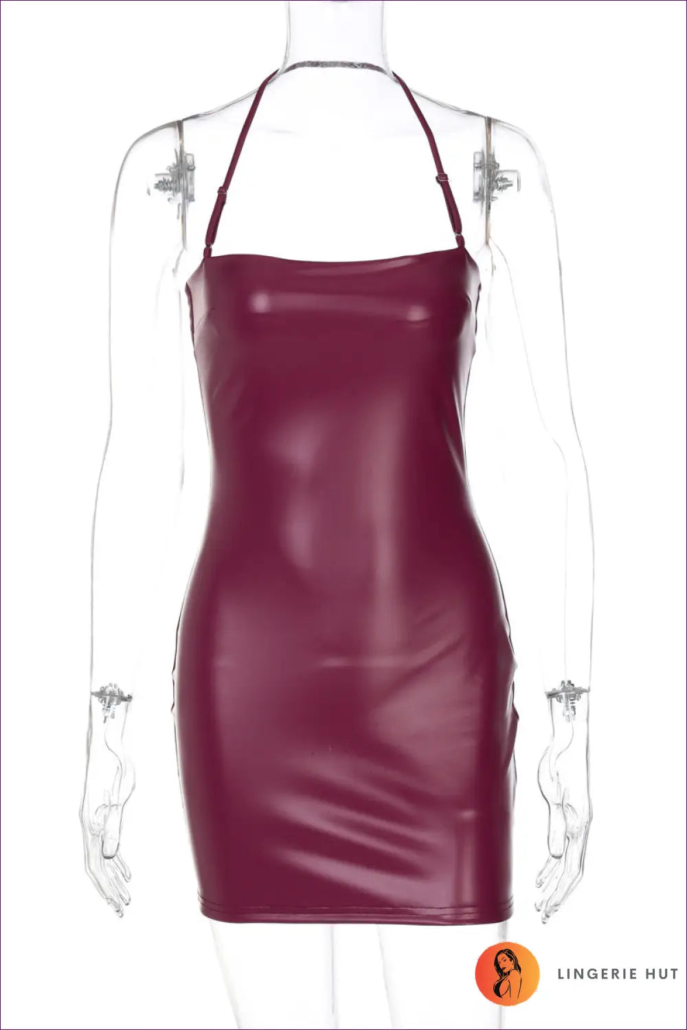 Faux Leather Bodycon Mini Dress - Worth a Second Look - s / Burgundy - Dresses - Lingerie Hut - Backless • Clubwear