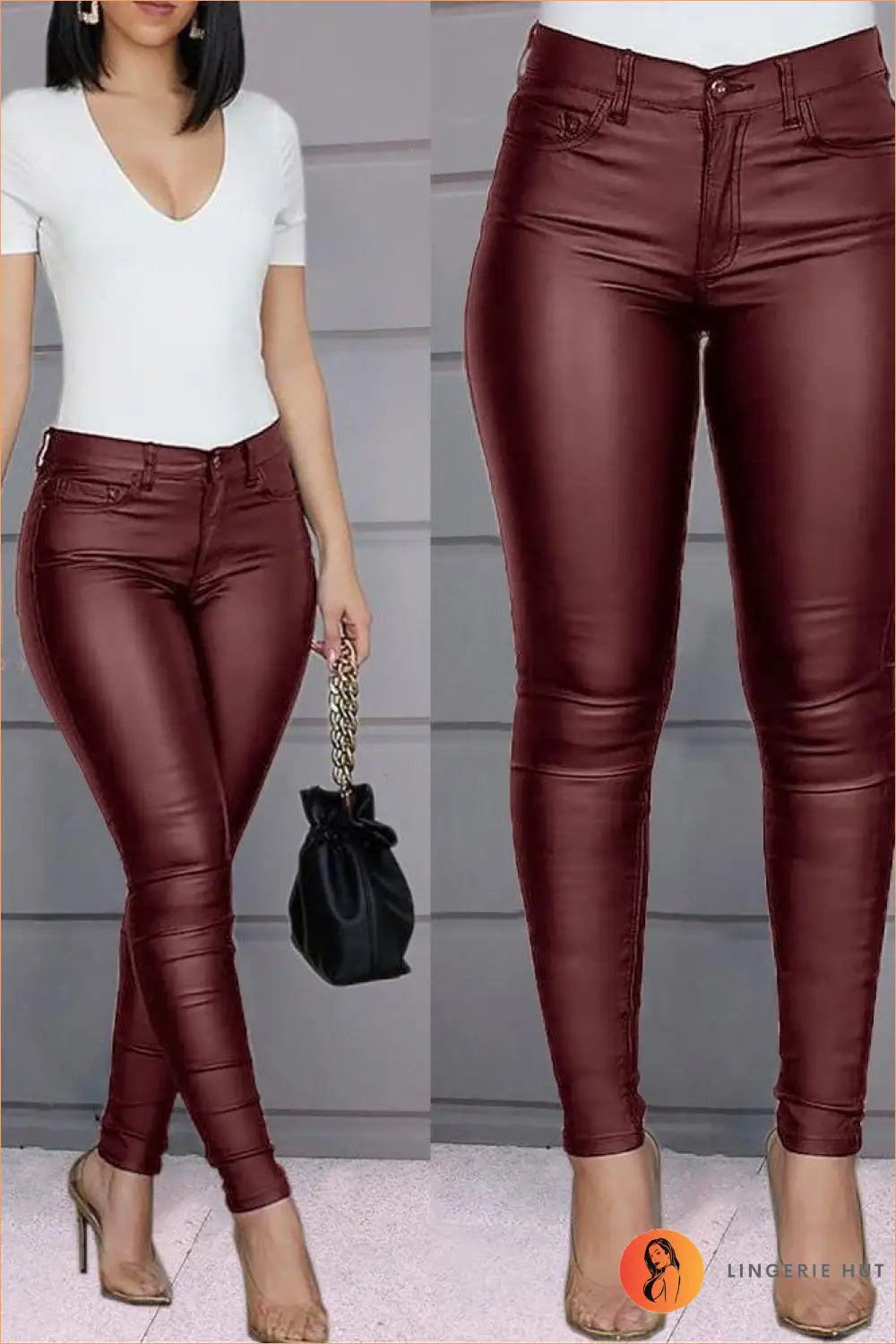Faux Leather High-rise Leggings - Effortless Modern Edge - s / Burgundy - Bodysuit - Casual • Clothing • Clubwear