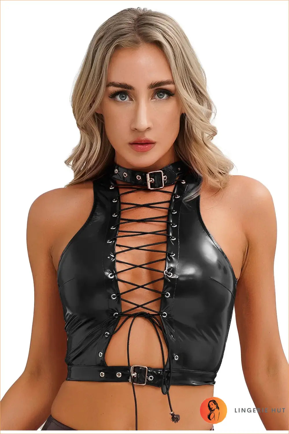 Latex Lace-up Crop Top - not your Basic Statement Piece - Black / s - Clothing • Cutout • Glamour • Night