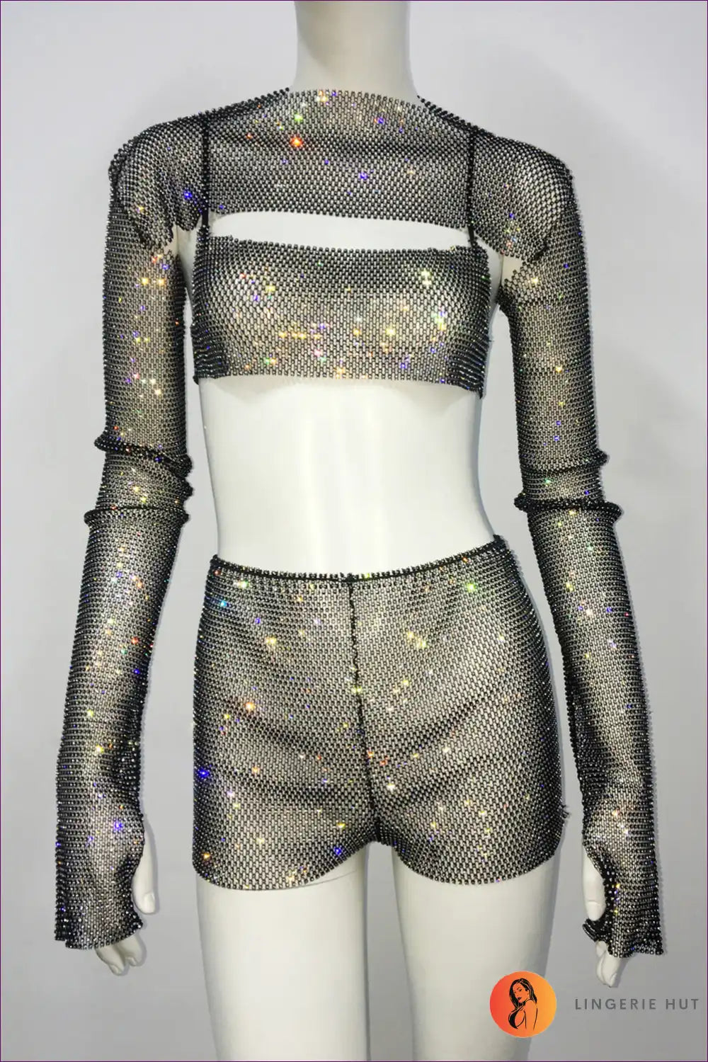 Turn Up The Heat With Lingerie Hut’s Fishnet Rhinestone Co Ord Set. Designed For Sexy Allure, This Regular-fit