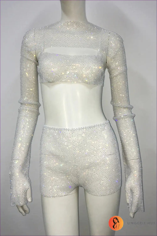 Turn Up The Heat With Lingerie Hut’s Fishnet Rhinestone Co Ord Set. Designed For Sexy Allure, This Regular-fit