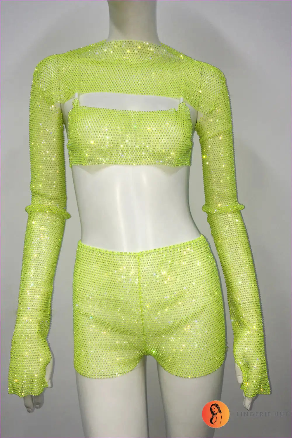 Turn Up The Heat With Lingerie Hut’s Fishnet Rhinestone Co Ord Set. Designed For Sexy Allure, This Regular-fit
