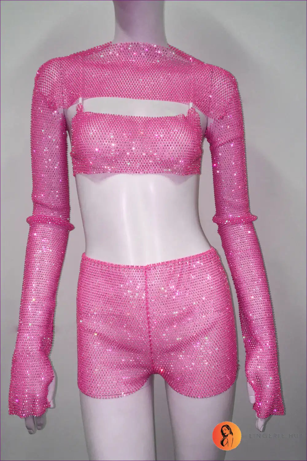 Turn Up The Heat With Lingerie Hut’s Fishnet Rhinestone Co Ord Set. Designed For Sexy Allure, This Regular-fit