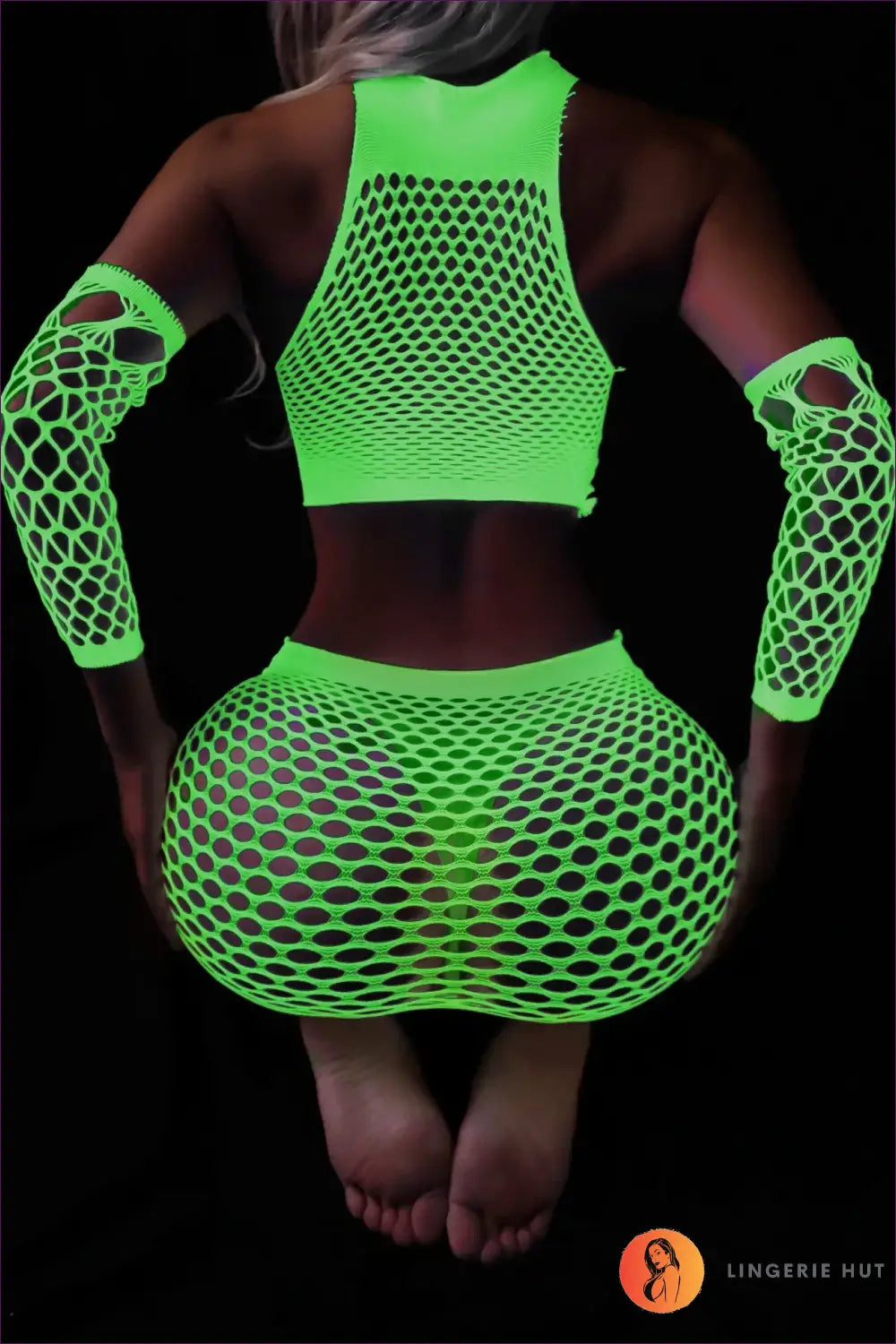 Fishnet co Ord Set with Neon Glow - not your Basic Clubwear - White / one Size - Bodysuit - Lingerie Hut - Clubwear
