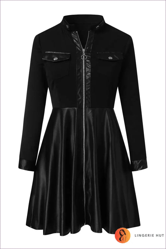Flap Pocket Skater Dress with Stand Collar - Edgy Night out - just in • Lingerie - Hut