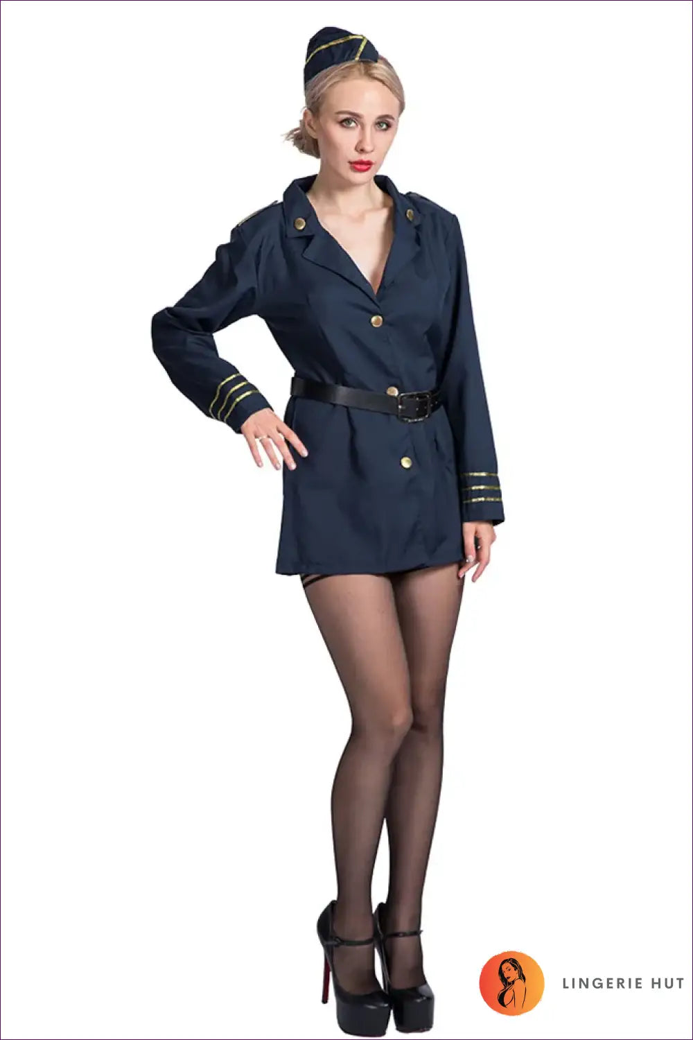 Flight Attendant Costume with Gold Trim - Confident Roleplay - Style 1 / one Size - Outfit Set - Everyday • Glamour