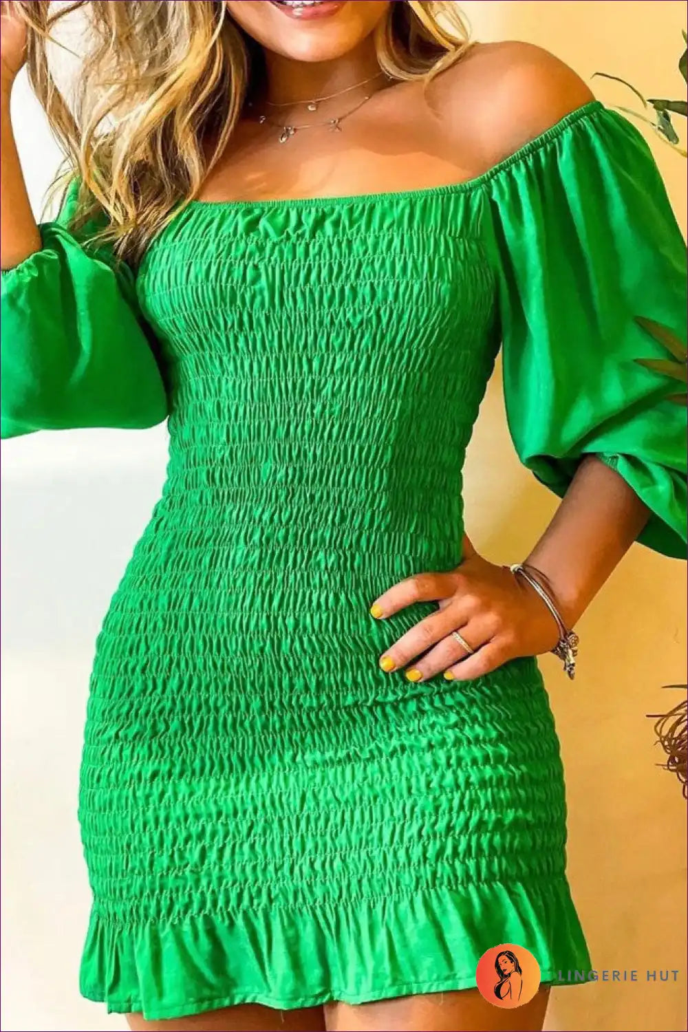 Turn Heads This Summer In Our Flirty Ruffle Bodycon Dress! Channel Your Inner Boho Goddess With Smocked