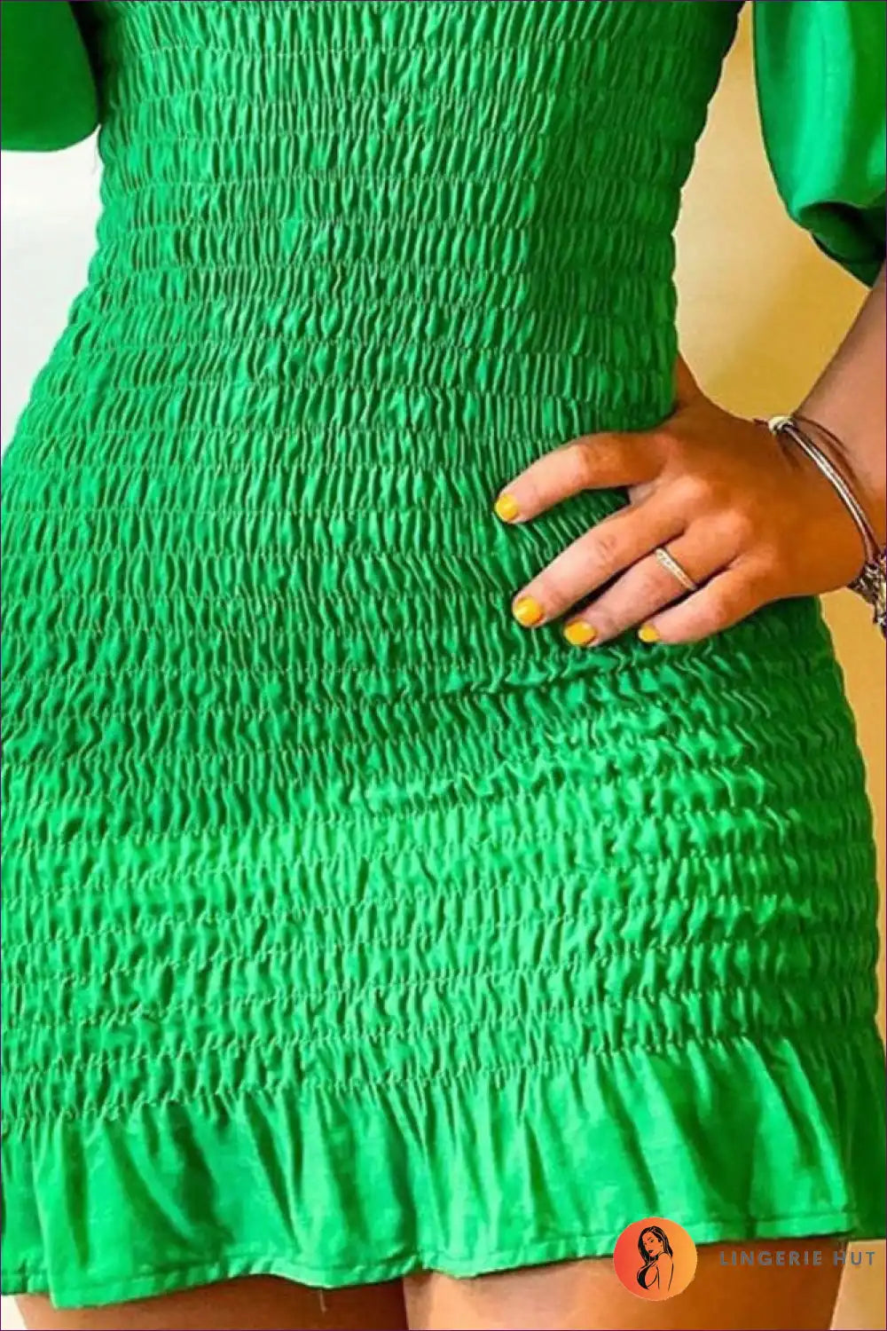 Turn Heads This Summer In Our Flirty Ruffle Bodycon Dress! Channel Your Inner Boho Goddess With Smocked