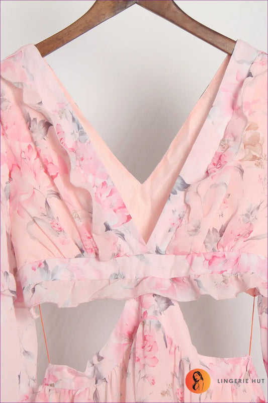 Floral Chiffon Dress with Ruffle Details - Garden Party Charm - Dresses - Lingerie Hut - A-line • Casual • Cutout