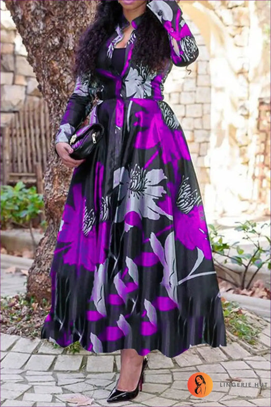 Floral Chiffon Maxi Dress - Garden Party Ready - s / Purple - Dresses - Lingerie Hut - A-line • Autumn • Casual