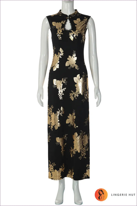 Embroidered Maxi Cheongsam Dress - Understated Glamour - s / Black - Dresses - Lingerie Hut - Autumn • Backless