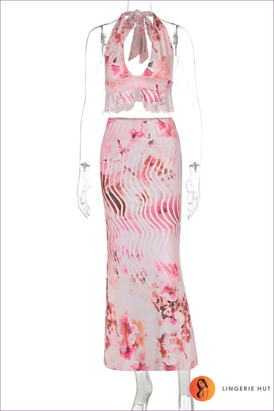 Floral Halter co Ord Set - Effortless Island Glamour - s / Multi - Outfit Sets - Lingerie Hut - Boho • Casual • Chiffon