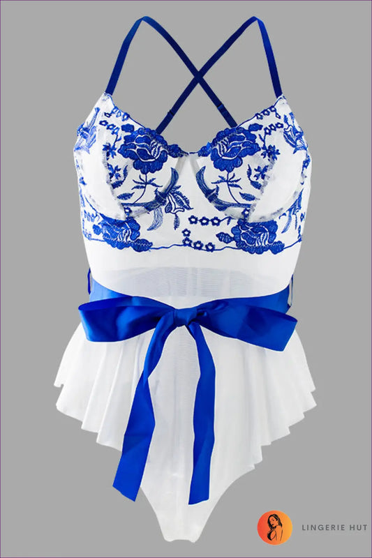 Floral Lace Bodysuit - Worth a Second Look - s / Blue - Lingerie - Hut - All Season • Boudoir • Bridal • Date Night