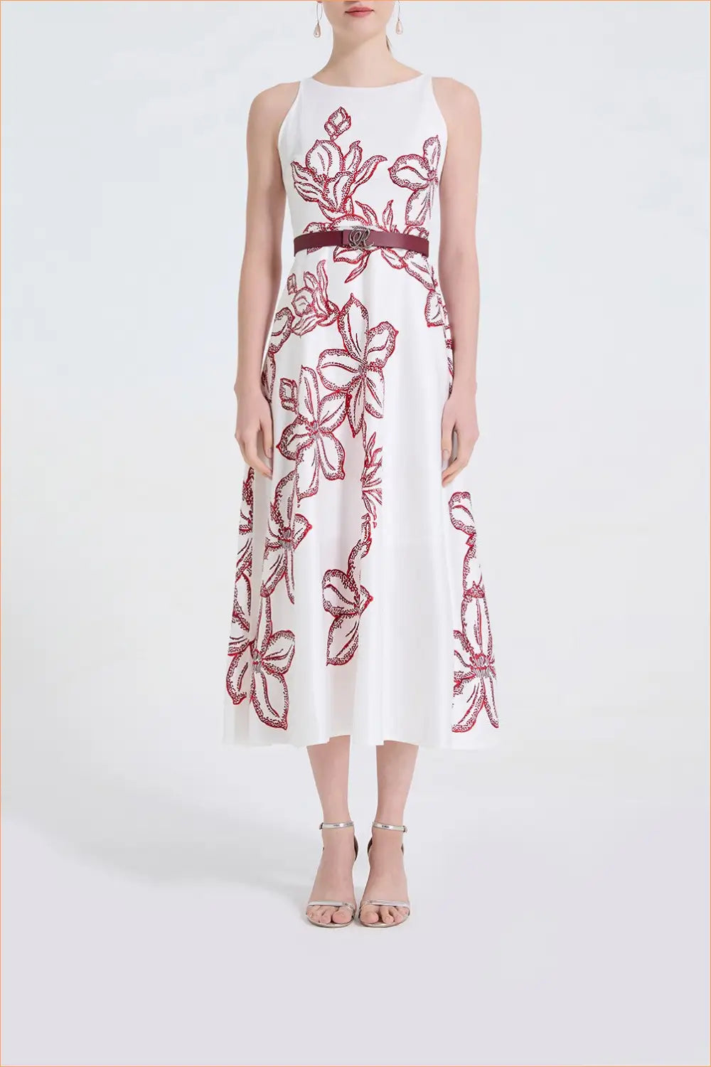 Floral A-line Midi Dress - Understated Summer Glamour - Dresses - Belted • Casual • Everyday • Lingerie Hut
