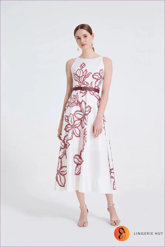 Floral A-line Midi Dress - Understated Summer Glamour - s / White - Dresses - Lingerie Hut - Casual • Everyday