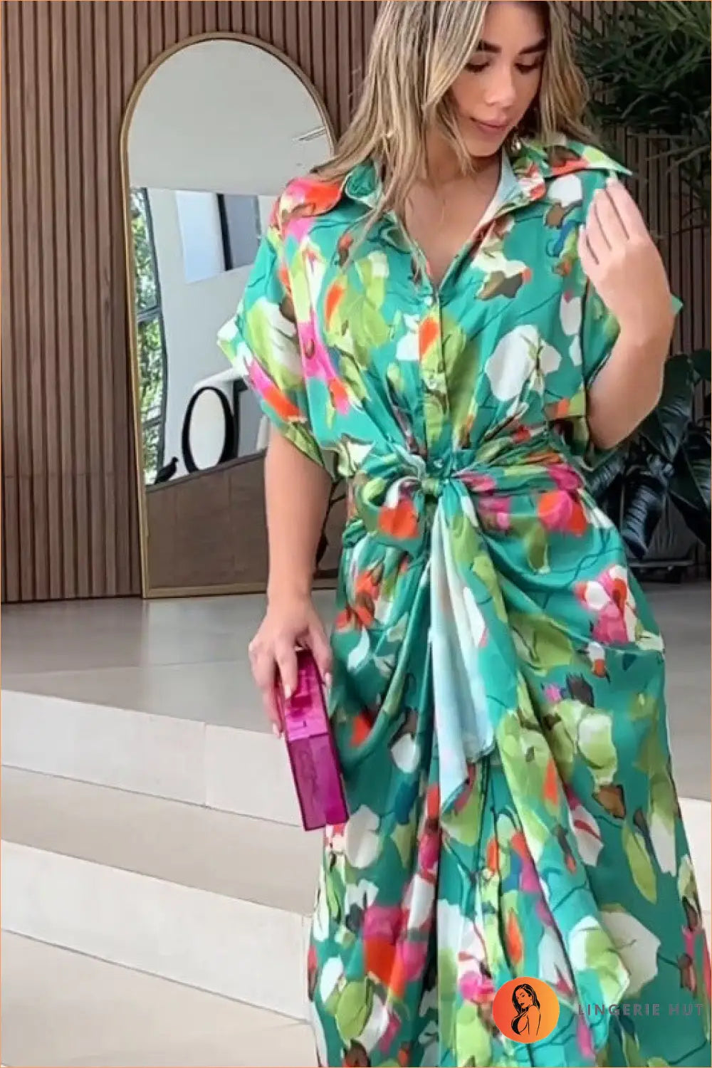 Floral Shirt Dress - Garden Party Ready - Dresses - A-line • Casual • Clothing • Elegant - Lingerie Hut