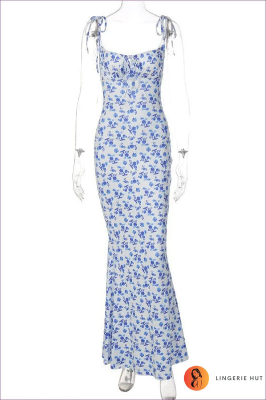 Floral Maxi Dress with Ruched Detail - Effortless Summer Romance - s / Blue - Dresses - Lingerie Hut - Bodycon • Boho