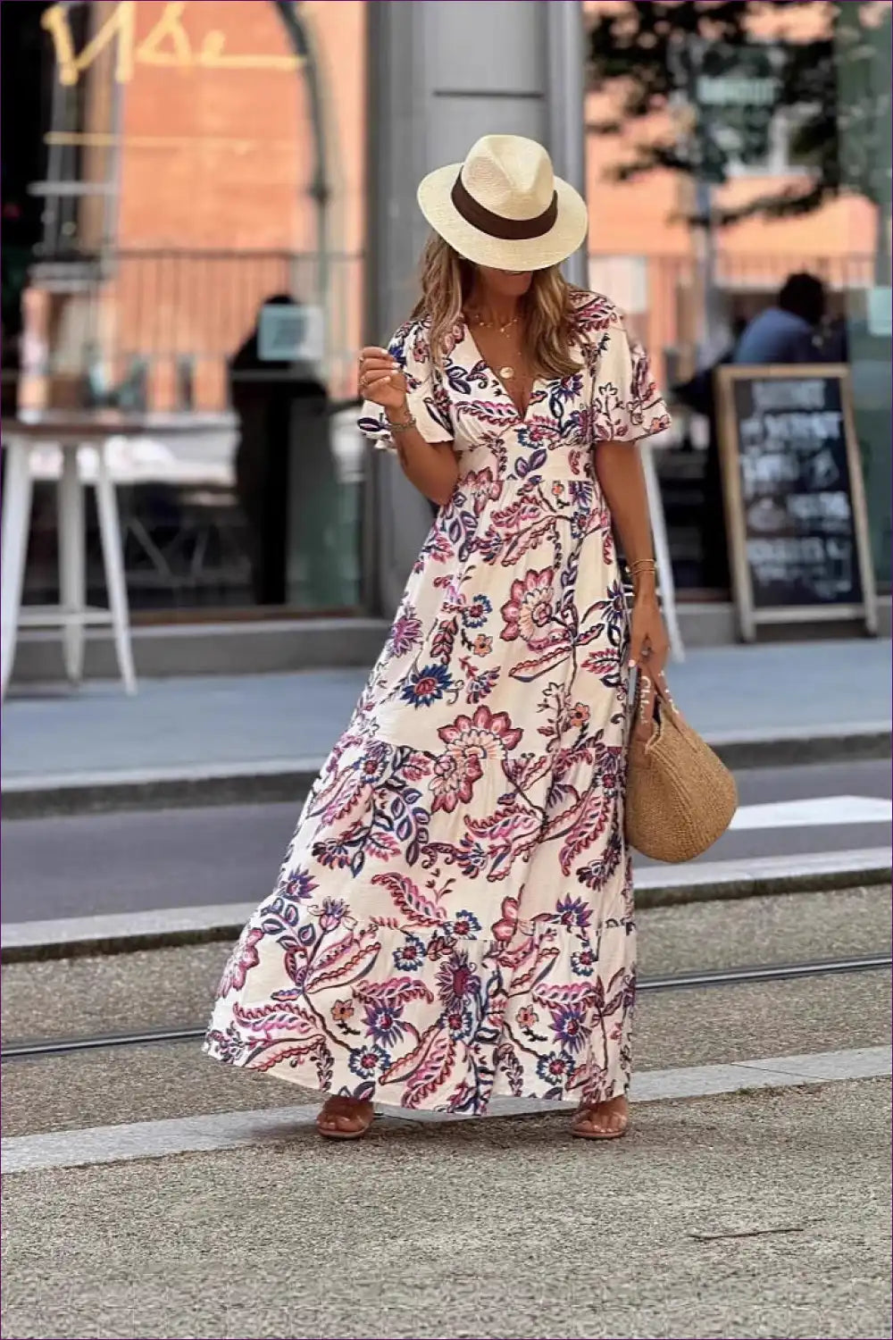 Floral Maxi Dress with Ruffle Sleeves - Vacation Ready Style for a Line, Boho, Casual, Everyday,