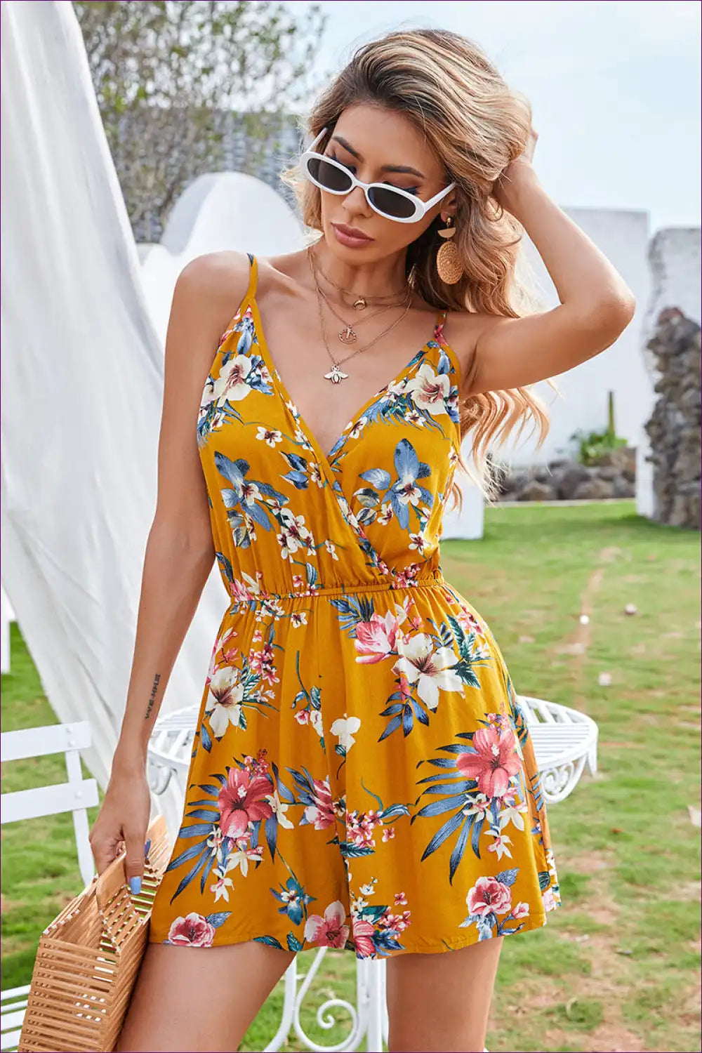 Floral Mustard Romper - Summer Chic