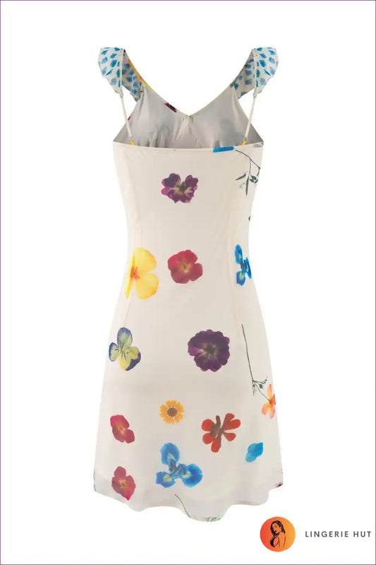 Floral Slip Dress with Ruffle Trim - Seaside Vacation Mood for Bodycon, Casual, Everyday, Floral,