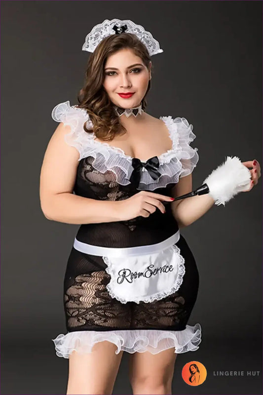 French Maid Costume with Lace Trim - Bedroom Confidence - Outfit Set - Lingerie Hut - Boudoir • Lace • Mesh