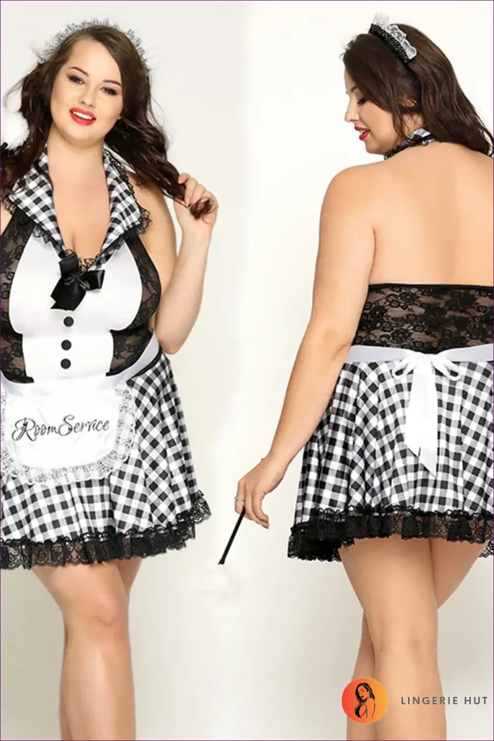 French Maid Costume with Lace Trim - Bedroom Confidence - P81106 / Xl-xxl - Outfit Set - Lingerie Hut - Boudoir • Lace